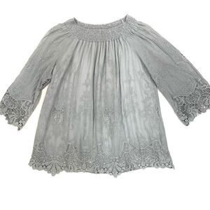 SAKS FIFTH AVE Italian Cotton Embroidered & Crocheted Top